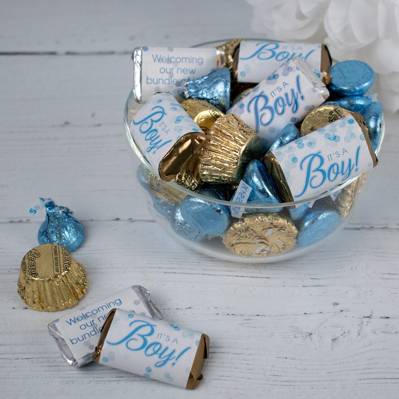 105 pcs Blue It's a Boy Baby Shower Candy Hershey's Chocolate Mix (1.75 lb) - by Just Candy
